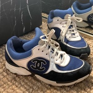chanel 2016 cruise navy suede sneakers